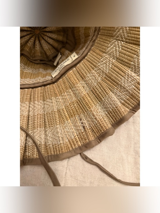 Woven Pleated Straw Bucket Hat with Tie - Tan main image 9